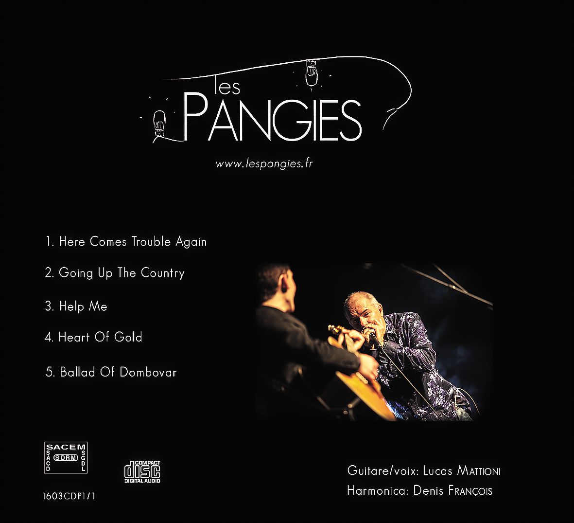 Erste EP des Duos Les Pangies mit den Stücken Here Comes Trouble Again, Going Up the Country, Help Me, Heart of Gold und Ballad of Dombovar, die Blues, Folk und Rock mit authentischen Einflüssen mischen.